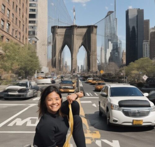 a young girl smiling on new york road